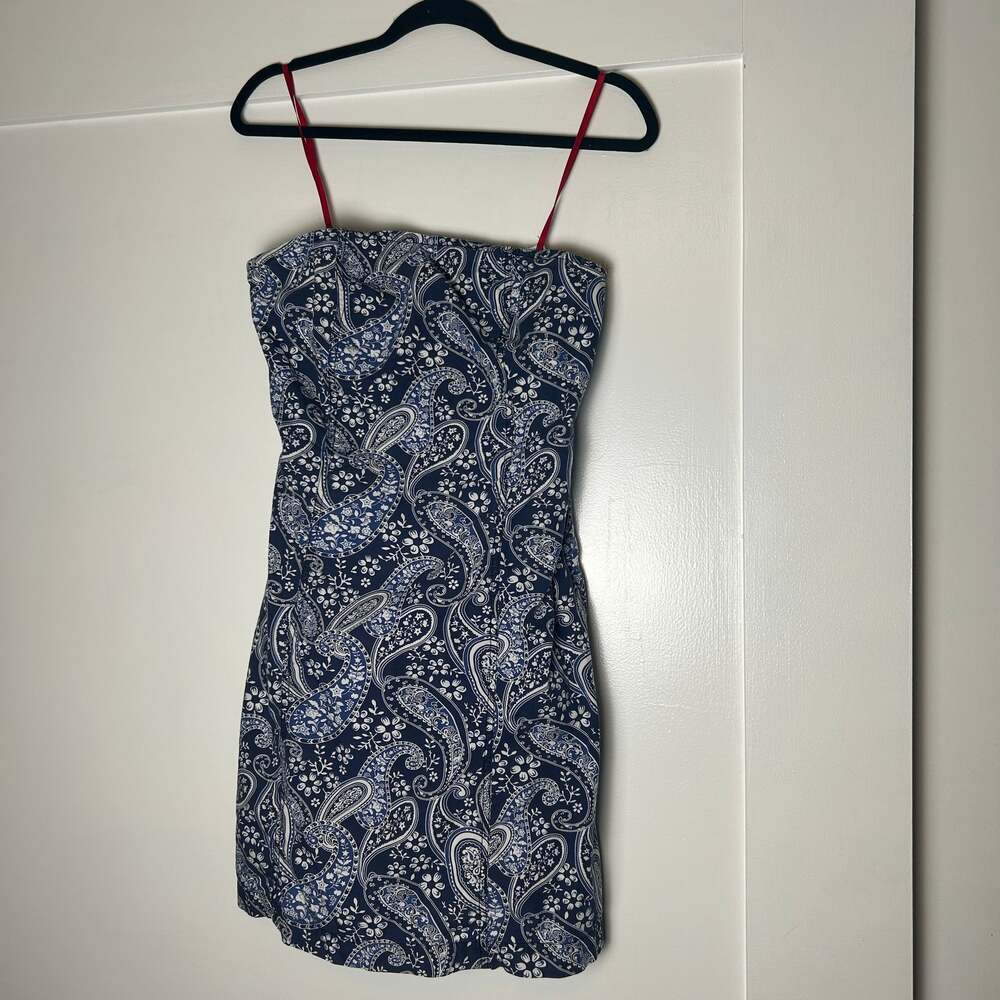 Tommy Hilfiger White and blue Floral Print strapless Midi Dress Size 6